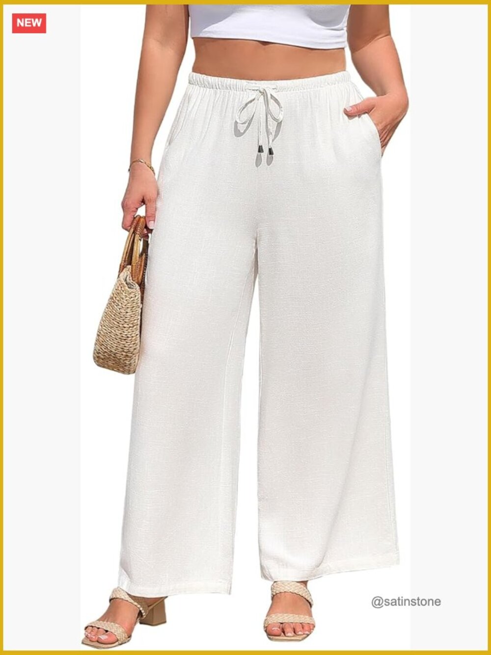 Plus Size Linen Palazzo Pants High Waist Wide Leg Casual Boho